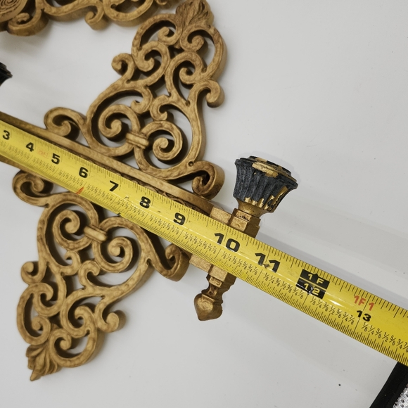 Vintage Mid Century 1969 Dart Gold Gilded Scroll Candle Holders Wall Sconces - Picture 7 of 15